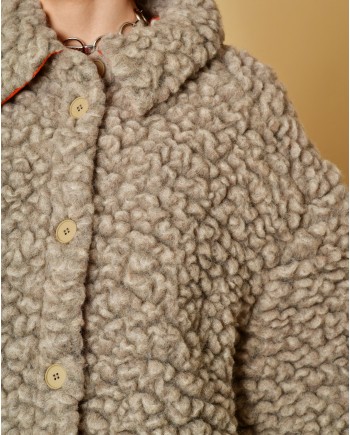 Manteau en laine et coton bouclé T-Coat 