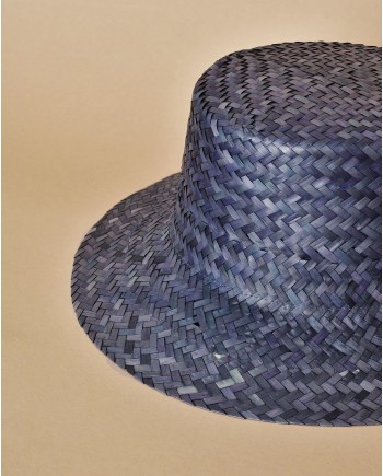 Chapeau fedora en raphia tressé bleu Reinhart Planke 