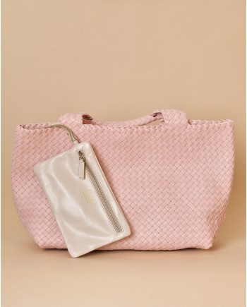 Sac en cuir tressé rose clair Falorni 