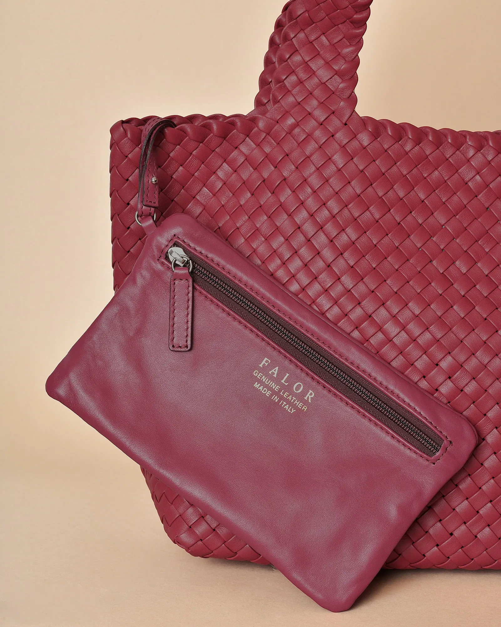 Sac en cuir tressé rouge Falorni 