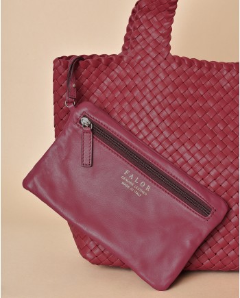 Sac en cuir tressé rouge Falorni 