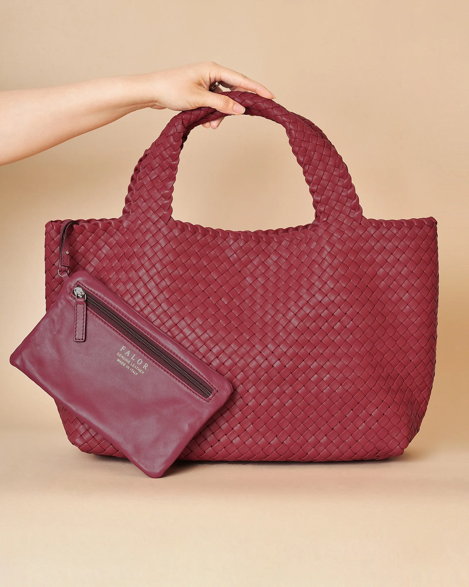 Sac en cuir tressé rouge Falorni 