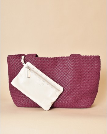 Sac en cuir tressé framboise Falorni 