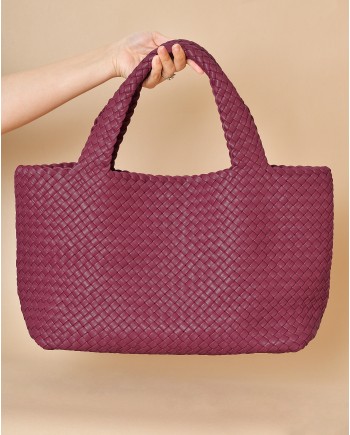 Sac en cuir tressé framboise Falorni 