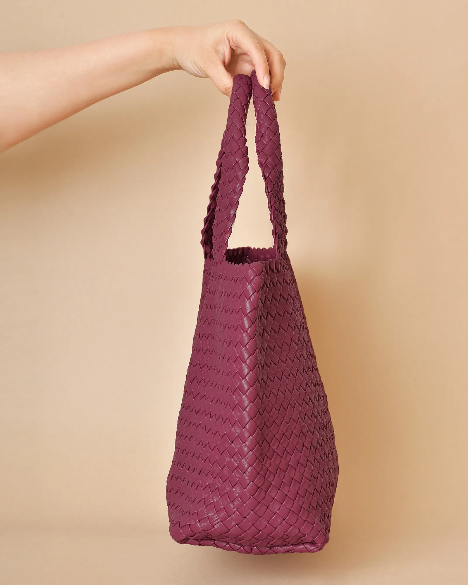 Sac en cuir tressé framboise Falorni 