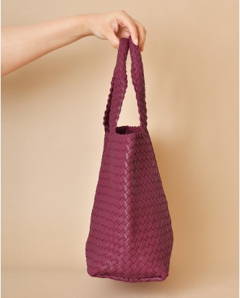 Sac en cuir tressé framboise Falorni 