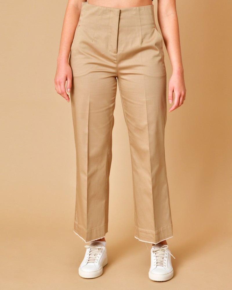 Pantalon en coton beige avec surpiqûres rouges Beatrice B 