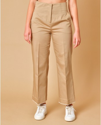 Pantalon en coton beige avec surpiqûres rouges Beatrice B 