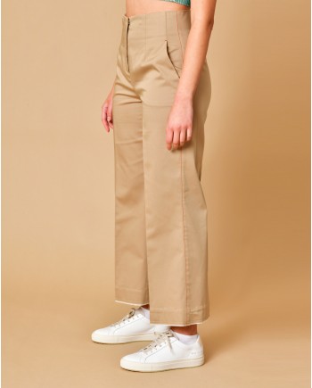 Pantalon en coton beige avec surpiqûres rouges Beatrice B 