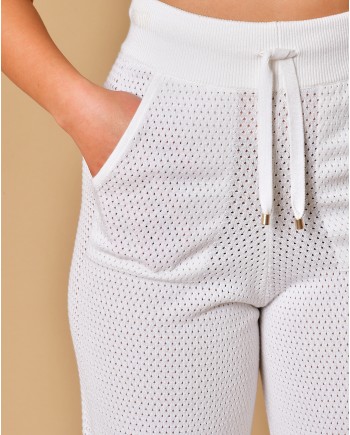 Pantalon blanc en maille effet perforée Lorena Antoniazzi 