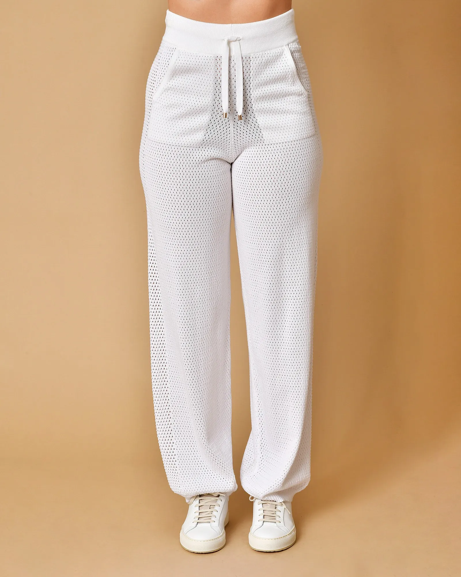 Pantalon blanc en maille effet perforée Lorena Antoniazzi 