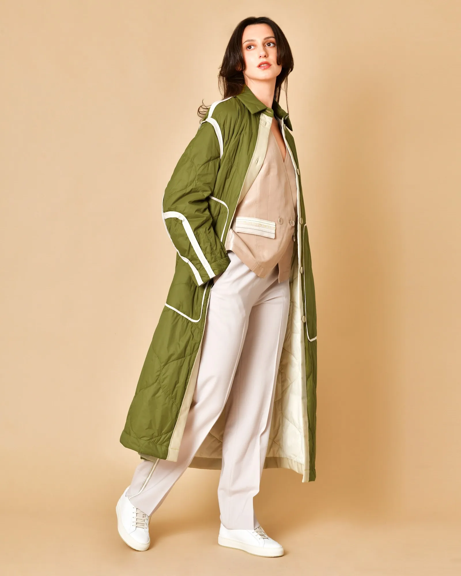 Manteau matelassé vert olive imperméable T_Coat 