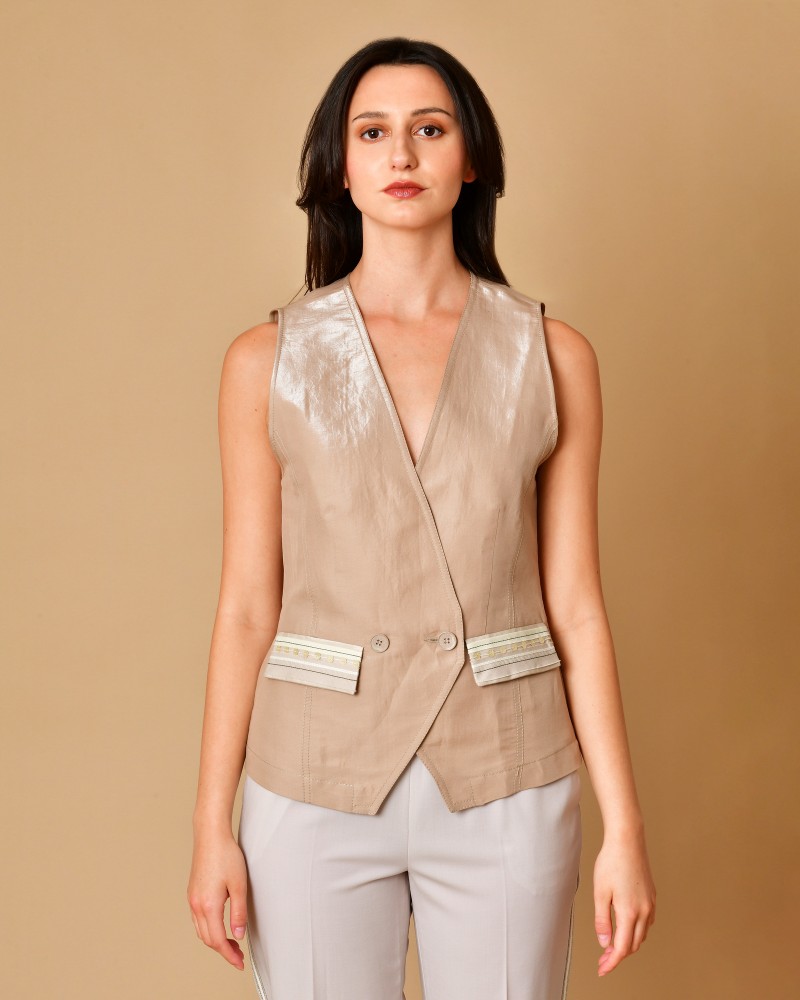 Gilet en coton beige Lorena Antoniazzi 