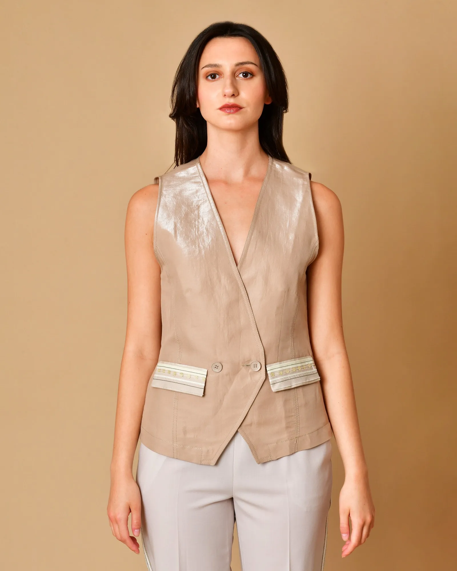 Gilet en coton beige Lorena Antoniazzi 