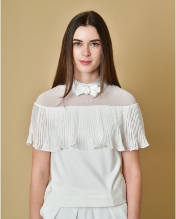 Blouse blanche avec nœud et volants Edward Achour 