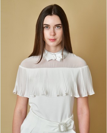 Blouse blanche avec nœud et volants Edward Achour 