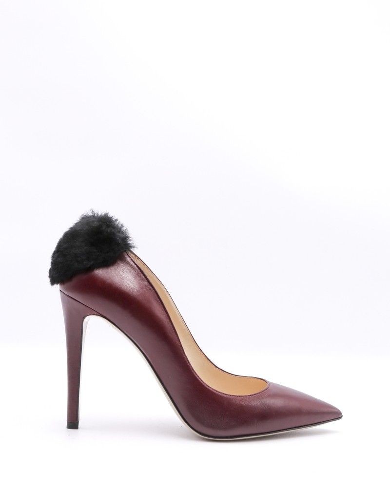 Escarpins en cuir bordeaux a empiecement fourrure Maria Grazia Severi Chaussures Femme La Piscine Paris Outlet Store