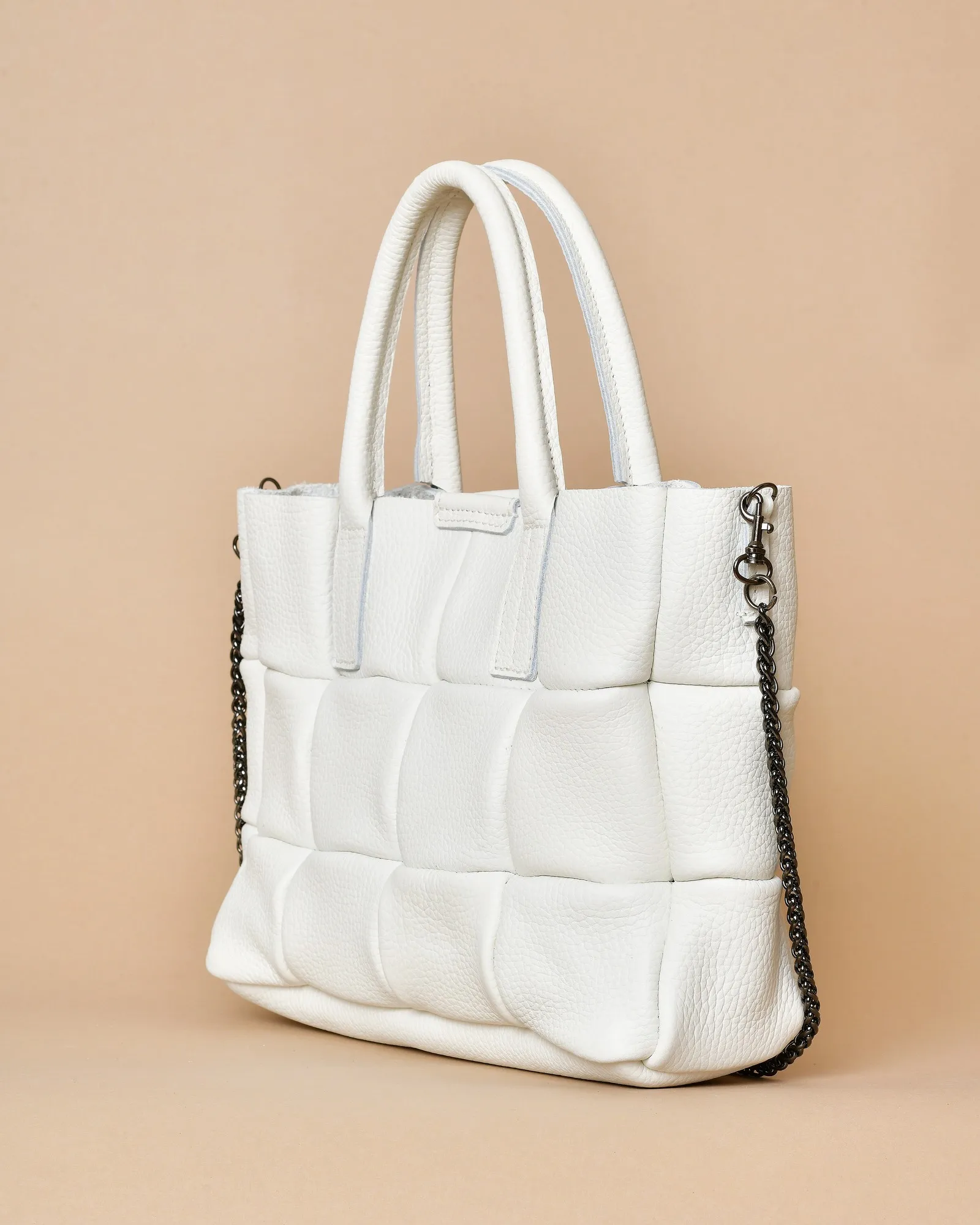 Sac à main en cuir texturé blanc Falorni 