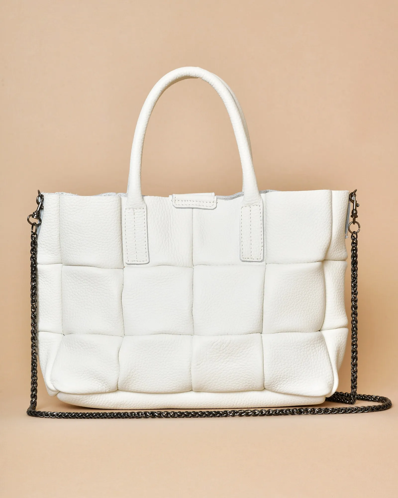 Sac à main en cuir texturé blanc Falorni 