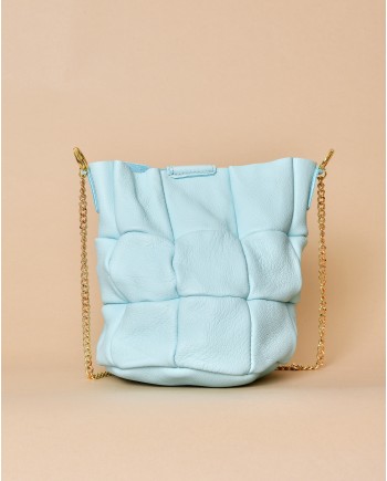 Sac à main bleu en cuir avec chaîne dorée Falorni 