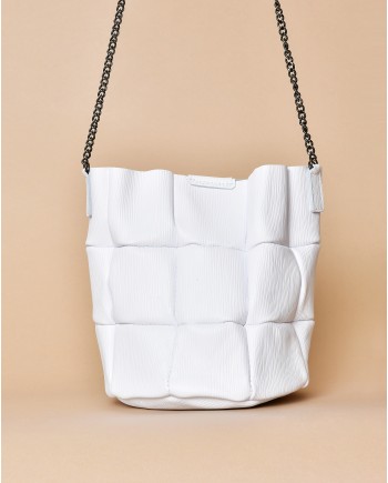 Sac à main blanc en cuir avec chaîne noire Falorni 