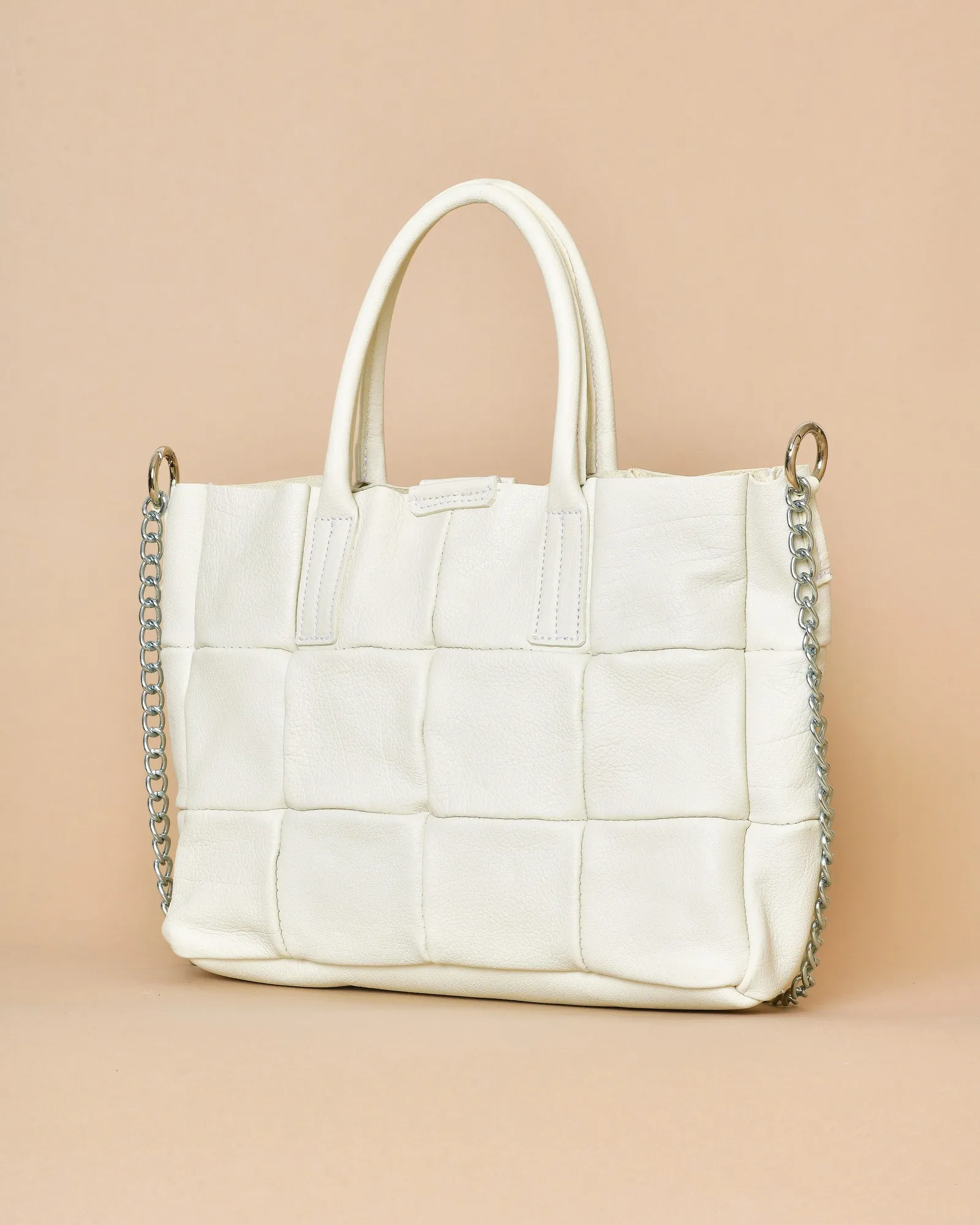 Sac à main en cuir texturé blanc cassé Falorni 