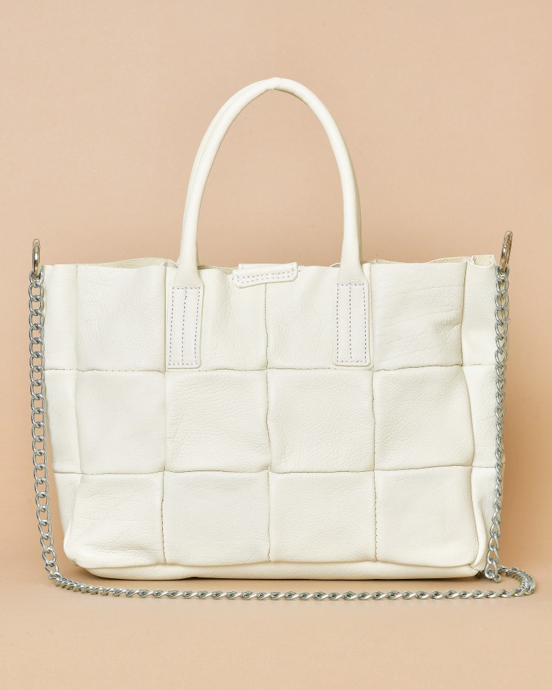 Sac à main en cuir texturé blanc cassé Falorni 