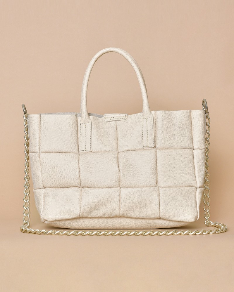 Sac à main en cuir texturé beige rosé Falorni 