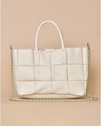 Sac à main en cuir texturé beige rosé Falorni 