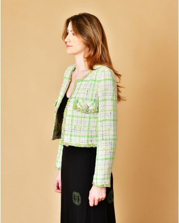 Veste courte en tweed verte Edward Achour 