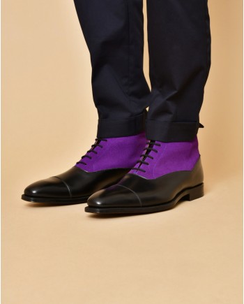 Bottines en cuir noir et suède violet Crockett & Jones 