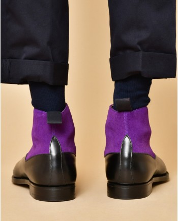 Bottines en cuir noir et suède violet Crockett & Jones 