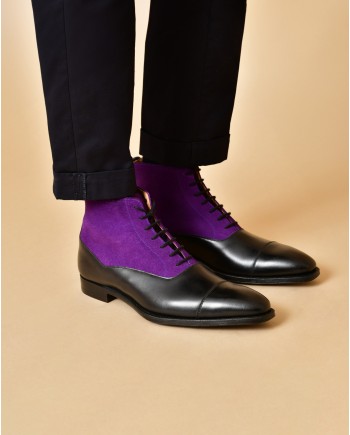 Bottines en cuir noir et suède violet Crockett & Jones 