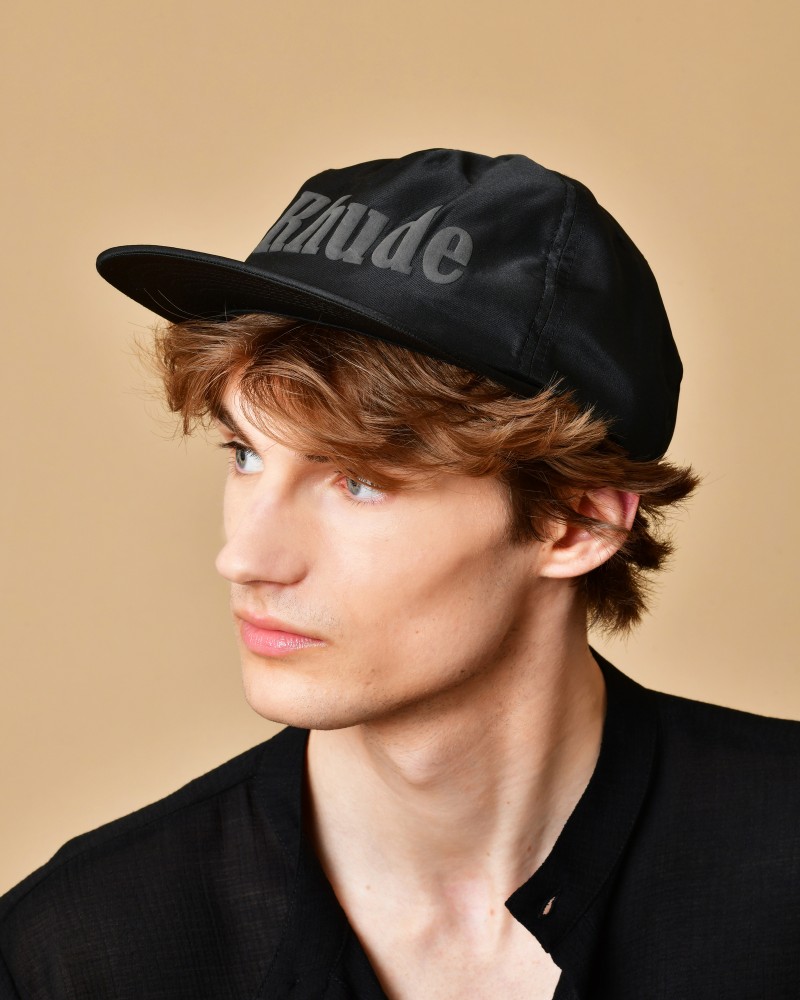 Casquette noire cirée floquée Rhude 