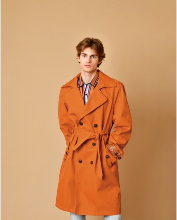 Trench coat en coton orange à ceinture Lords & Fools 