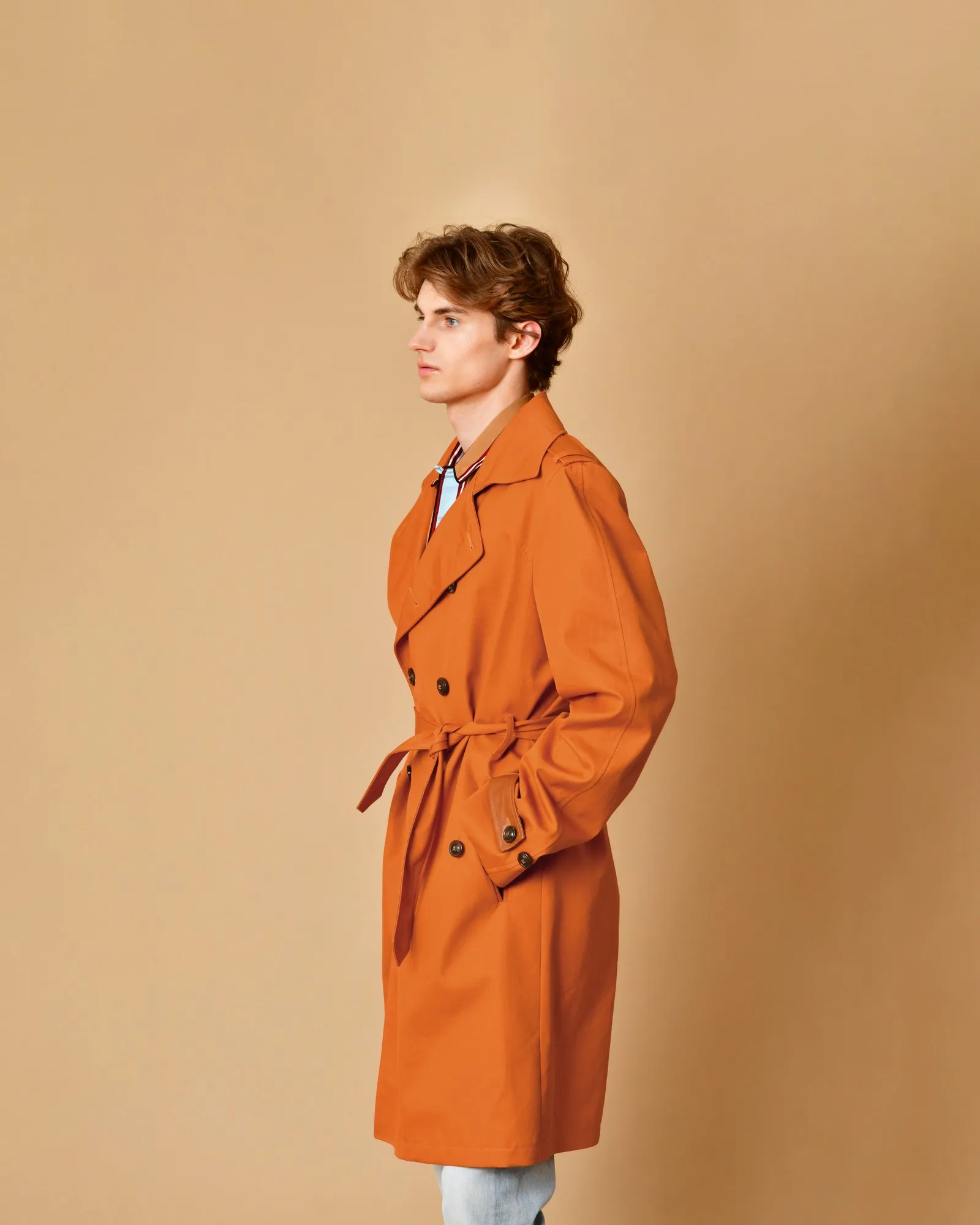 Trench coat en coton orange à ceinture Lords & Fools 