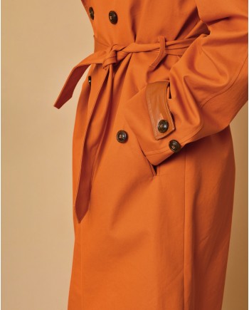 Trench coat en coton orange à ceinture Lords & Fools 