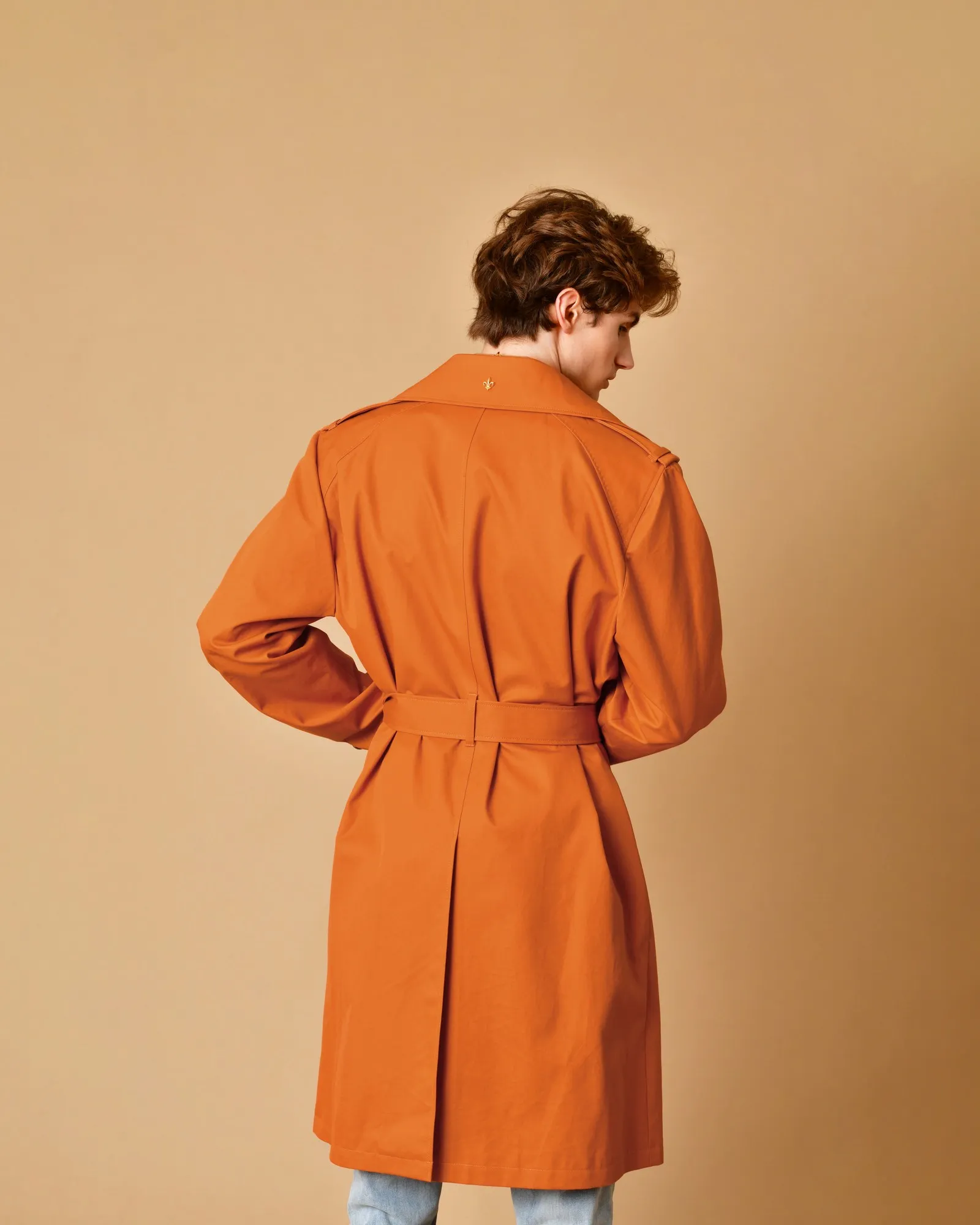 Trench coat en coton orange à ceinture Lords & Fools 