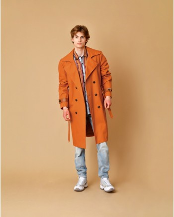 Trench coat en coton orange à ceinture Lords & Fools 