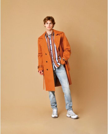 Trench coat en coton orange à ceinture Lords & Fools 