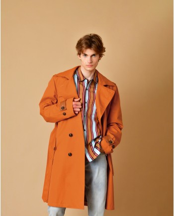 Trench coat en coton orange à ceinture Lords & Fools 