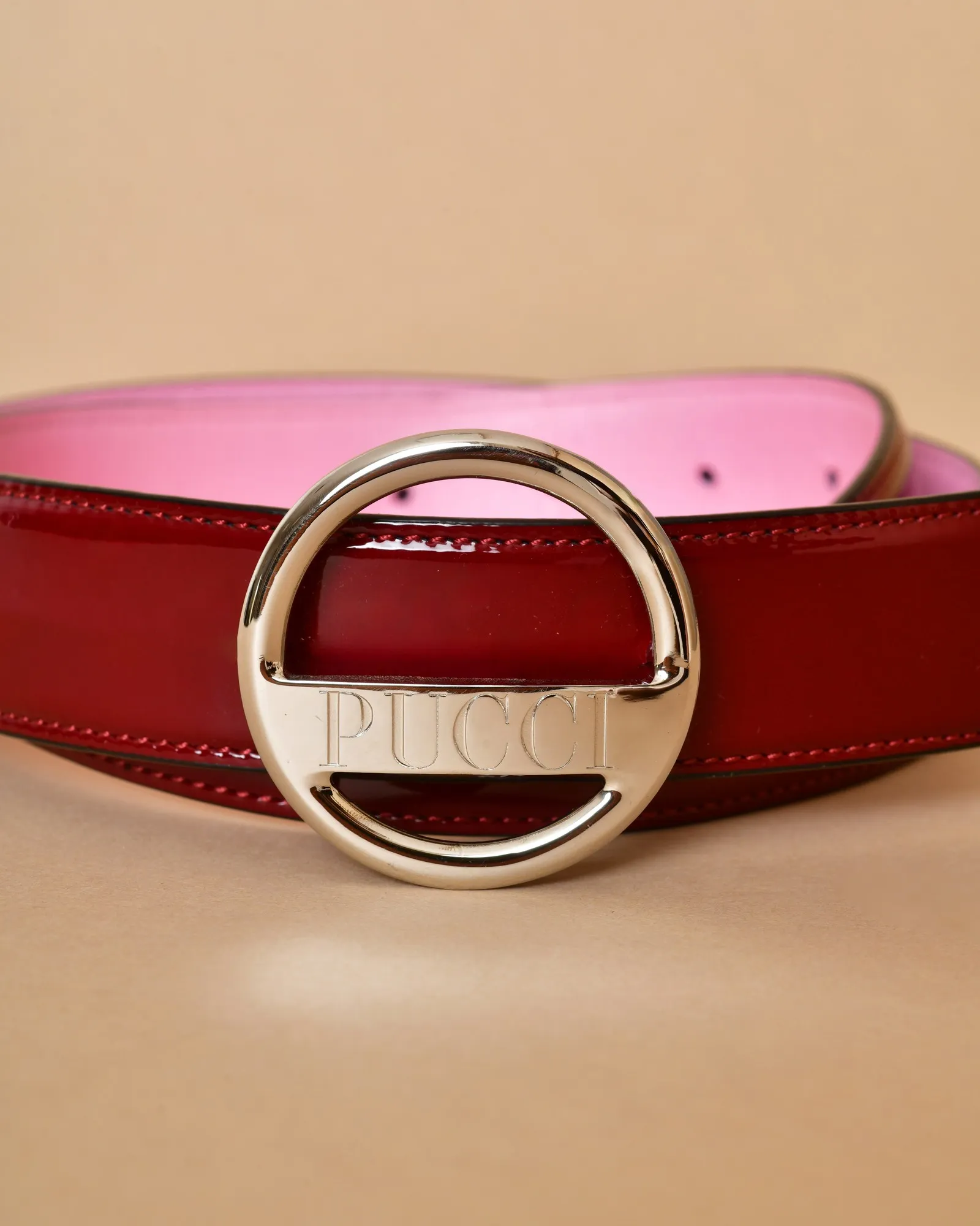 Ceinture en cuir rose et vernis rouge Emilio Pucci 