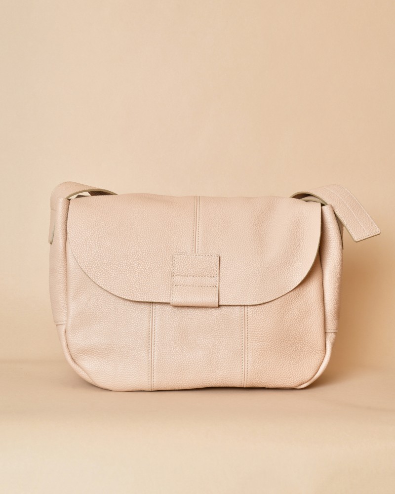 Sac porté épaule en cuir texturé beige Falorni 