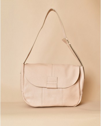 Sac porté épaule en cuir texturé beige Falorni 