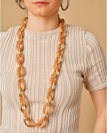 Collier chaîne et maillons beige Edward Achour 