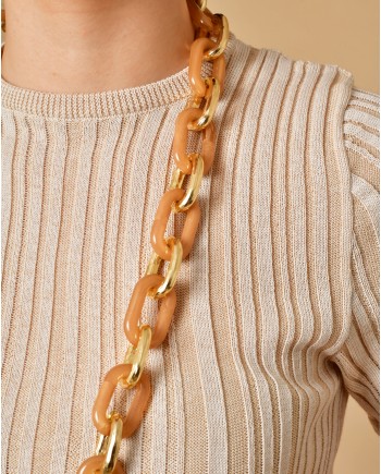 Collier chaîne et maillons beige Edward Achour 