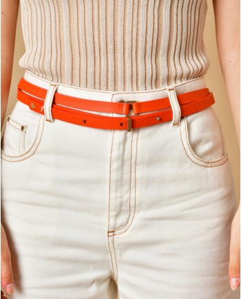 Ceinture en cuir à deux tours orange Lorena Antoniazzi 