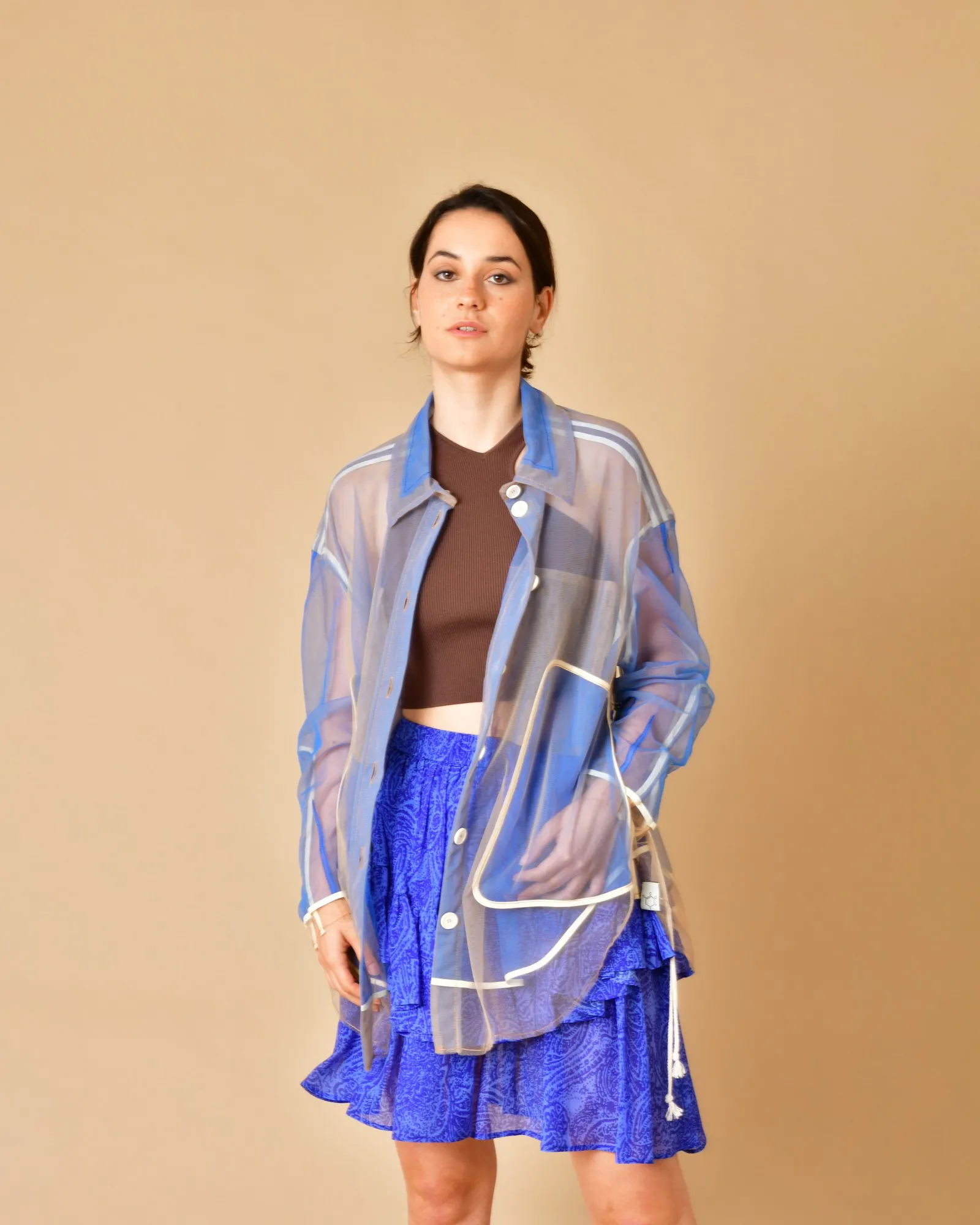 Veste en tulle transparente bleu T-Coat 