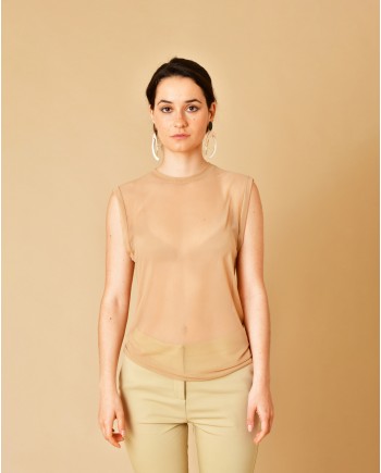 Top transparente sans manche beige Tela 