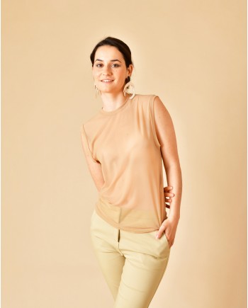 Top transparente sans manche beige Tela 